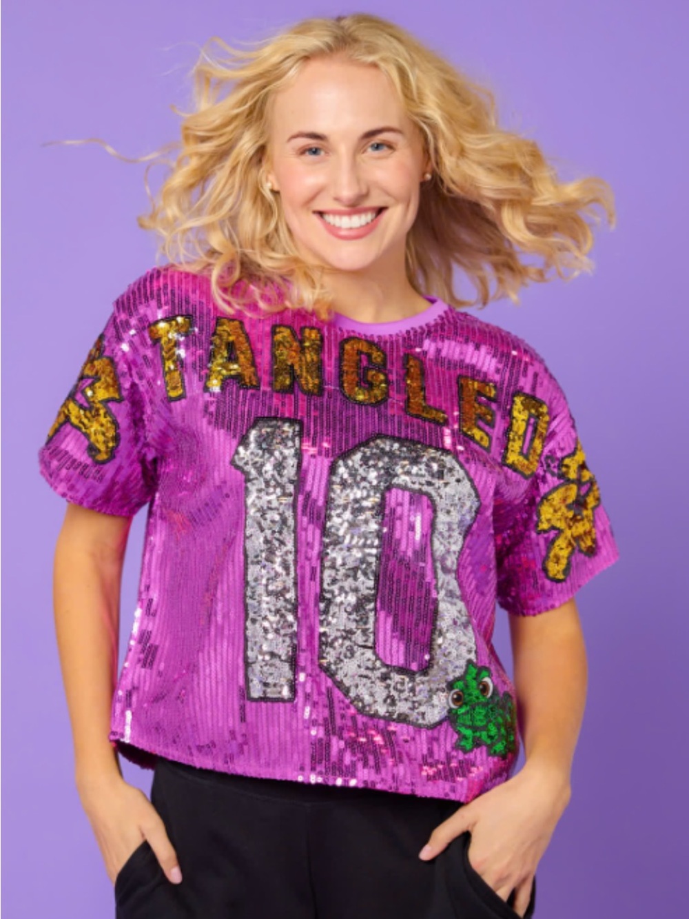 Her Universe x Disney -Sequin 'Tangled' Rapunzel Cropped Short Sleeve Jersey Tee